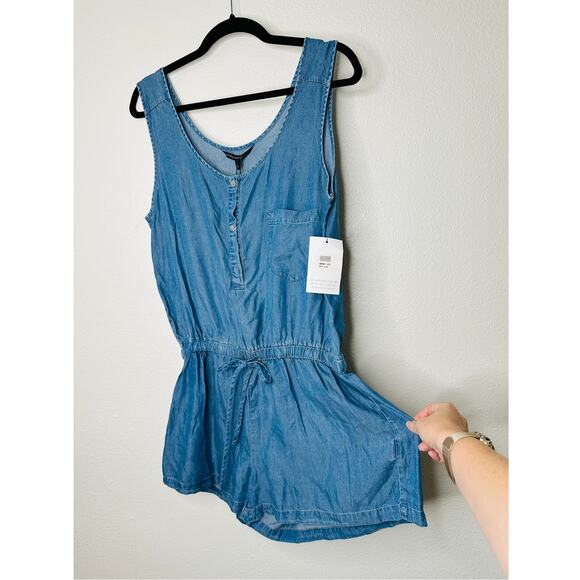 NWT W118 Vivian Scoop Neck, Sleeveless, Half Button drawstring waist Romper L - Picture 1 of 11
